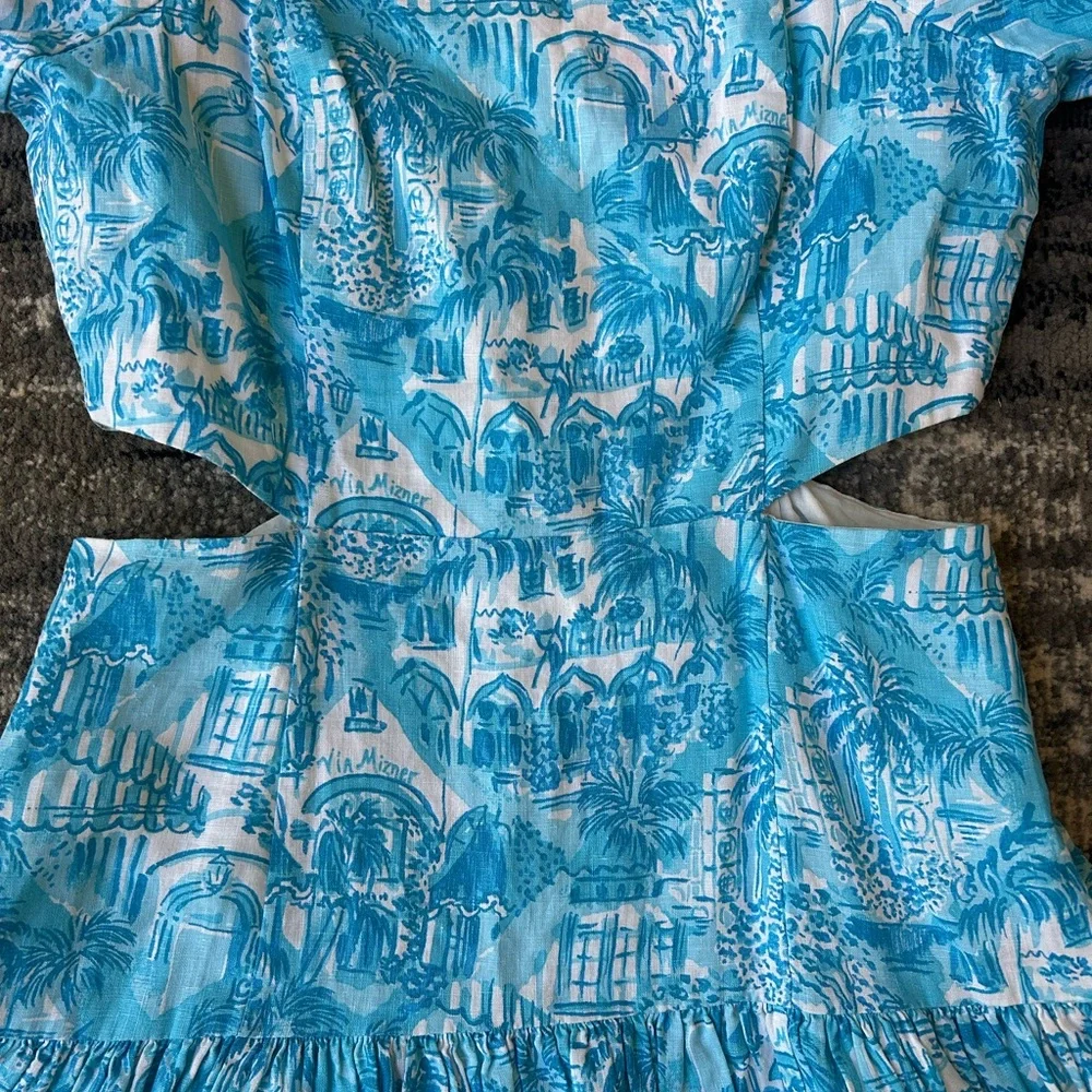 LILY PULITZER Kylanne Amalfi Blue Sunny State Of Mind Mini Dress With Cut Outs - Picture 14 of 15